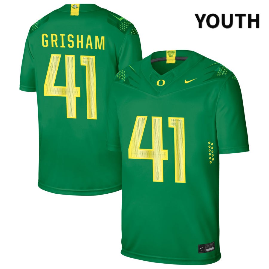Oregon Ducks Youth #41 Zach Grisham Football College Authentic Green NIL 2022 Nike Jersey NQU74O6T